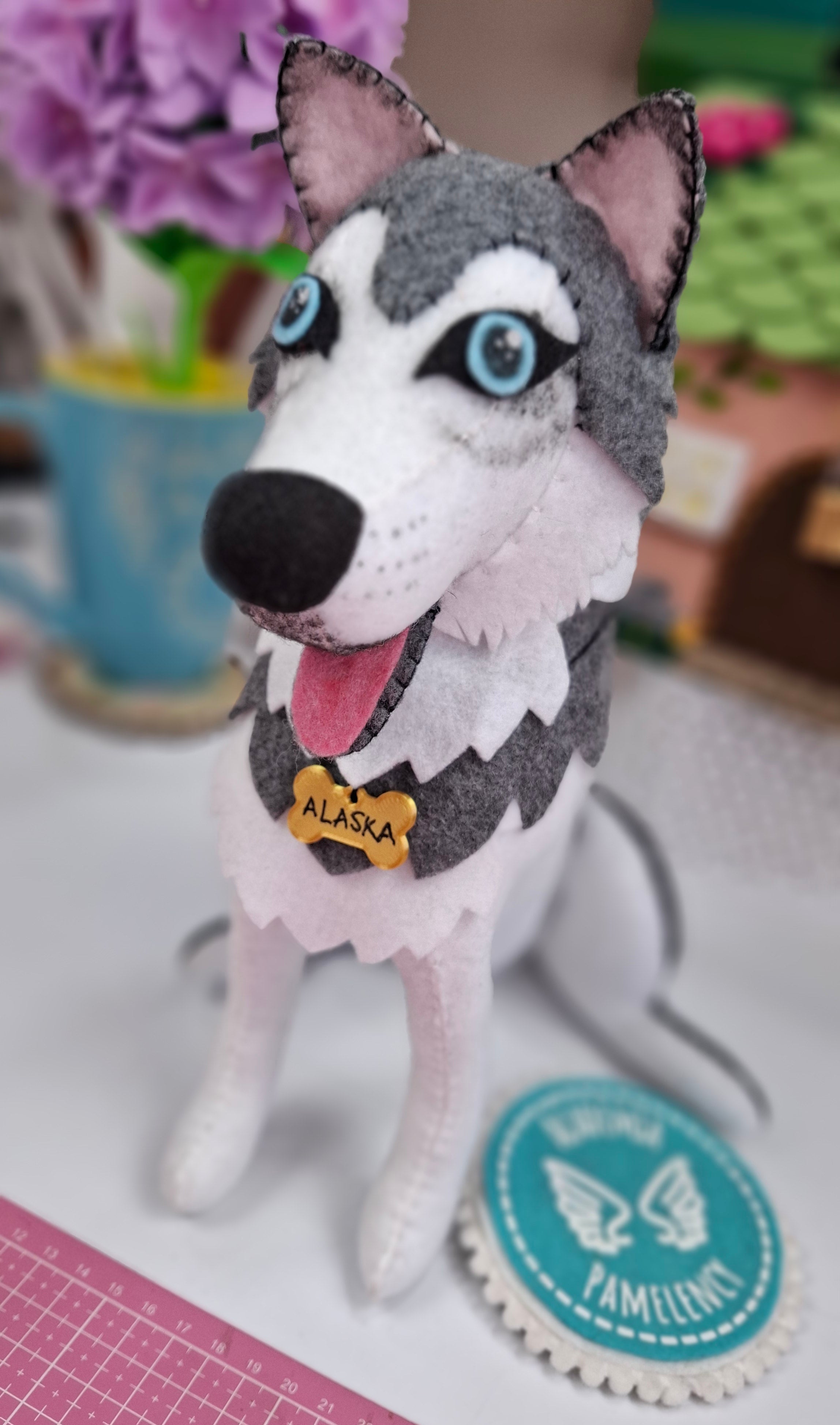 Perrito Husky en Paño Lency/Fieltro + BONUS Perrito Pastor Alemán | Molde Digital