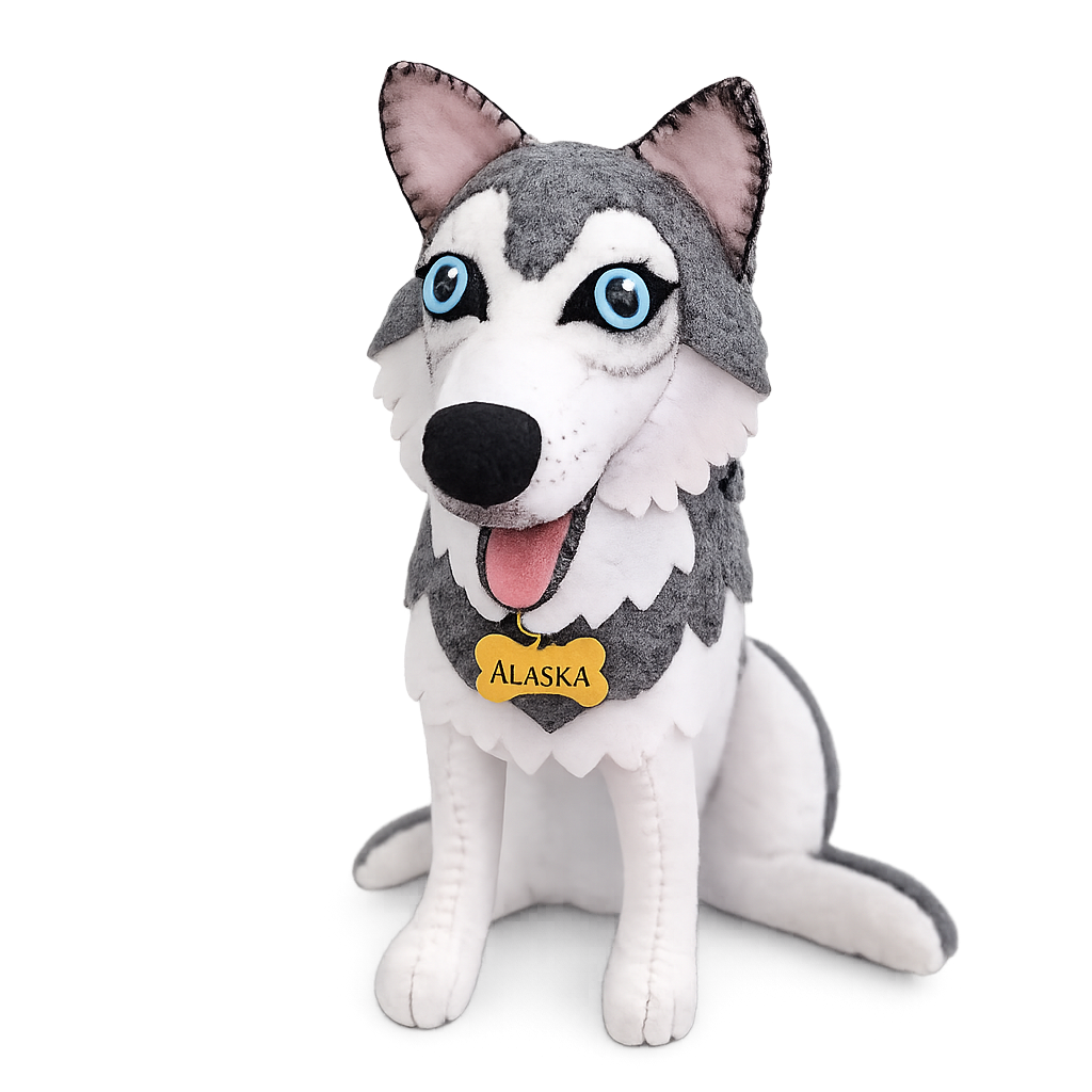 Perrito Husky en Paño Lency/Fieltro + BONUS Perrito Pastor Alemán | Molde Digital