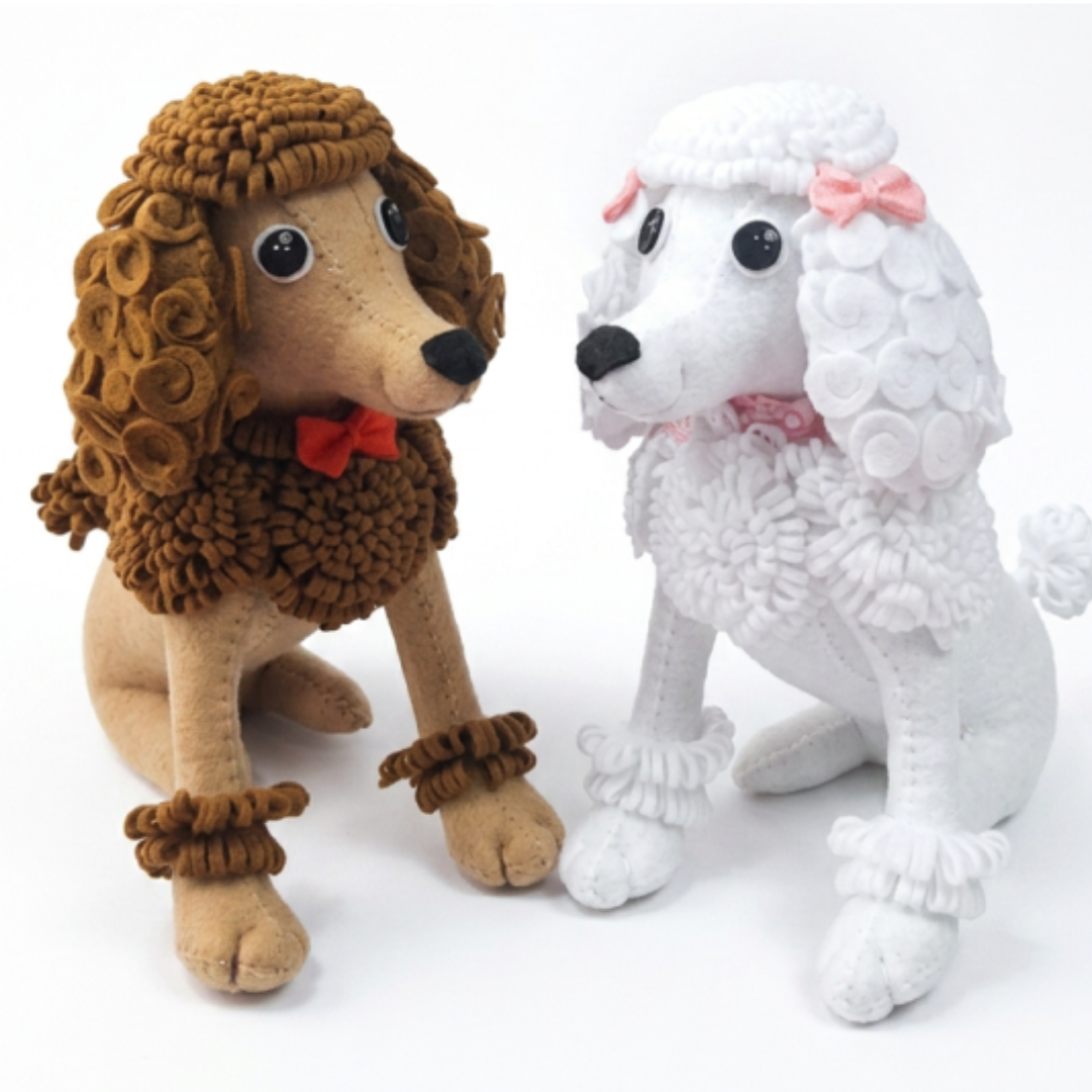 Perrito French Poodle en Paño Lency/Fieltro + BONUS Perrito Salchicha | Molde Digital